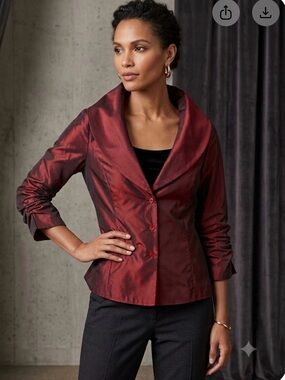 Lafayette 148 Iridiscent Taffeta Dramatic Scarf Collar Silk Blouse Size 12
